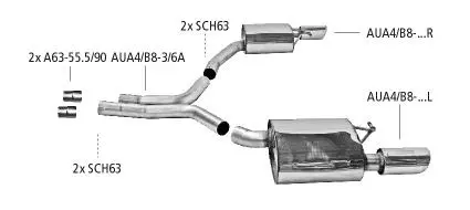Bastuck Sportauspuff für Audi A4 Typ 8K5/B8 (Avant) 2x 2x76mm, mit Lippe 20° schräg geschnitten