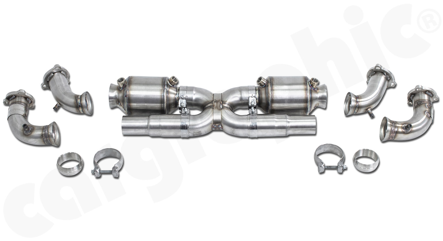 CARGRAPHIC Sportkatalysatorsatz mit 100 Zellen Kats X-Pipe für Porsche 996.1 GT3 3,6L