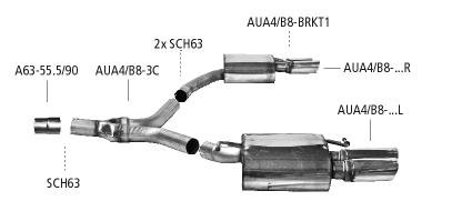 Bastuck Sportauspuff für Audi A4 Typ 8K2/B8 (Limousine) 2x 2x76mm, 20° schräg geschnitten