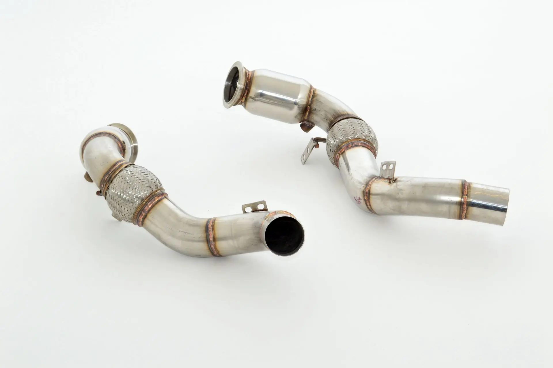 Friedrich Motorsport 2x 76mm Downpipe mit 200 Zellen HJS Sport-Kat. Edelstahl